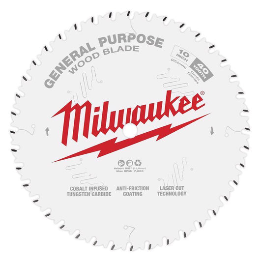 Milwaukee 10 in. D X 5/8 in. General Purpose Tungsten Carbide Saw Blade 40 teeth 1 pk