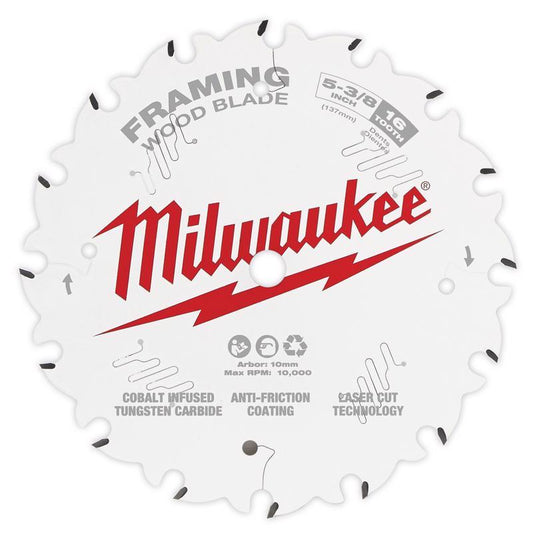 Milwaukee 5-3/8 in. D X 10 mm Tungsten Carbide Framing Blade 16 teeth 1 pk