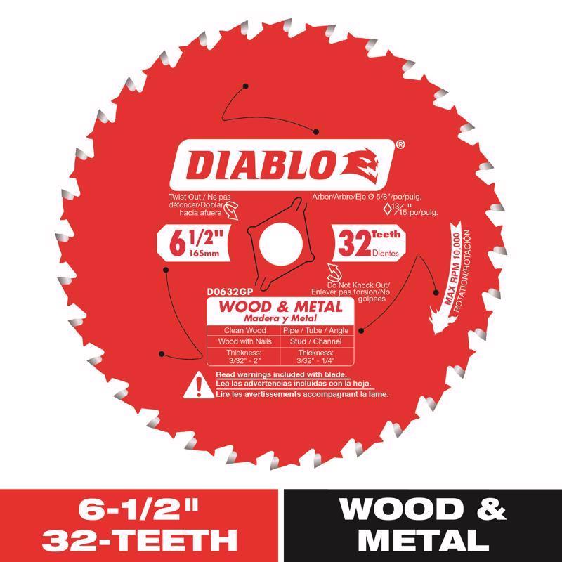 Diablo 6-1/2 in. D X 5/8 in. Wood and Metal TiCo Hi-Density Carbide Saw Blade