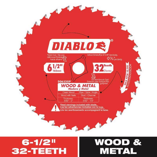 Diablo 6-1/2 in. D X 5/8 in. Wood and Metal TiCo Hi-Density Carbide Saw Blade