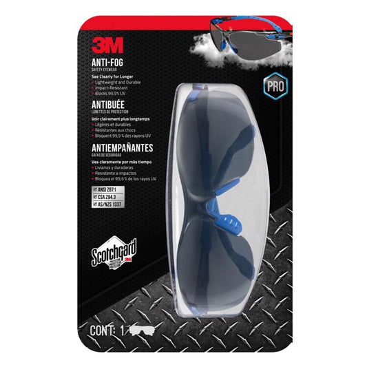 3M Scotchgard Anti-Fog Modern/Sleek Impact-Resistant Safety Glasses Gray Lens Black/Blue Frame 1 pc