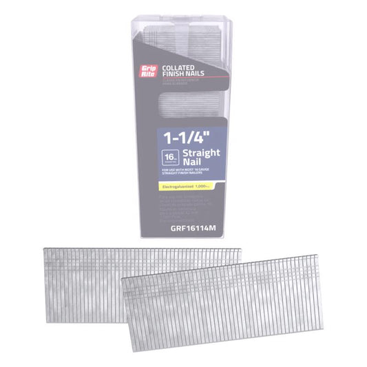 Grip-Rite 1-1/4 in. L X 16 Ga. Straight Strip Electro Galvanized Finish Nails 1000 pk