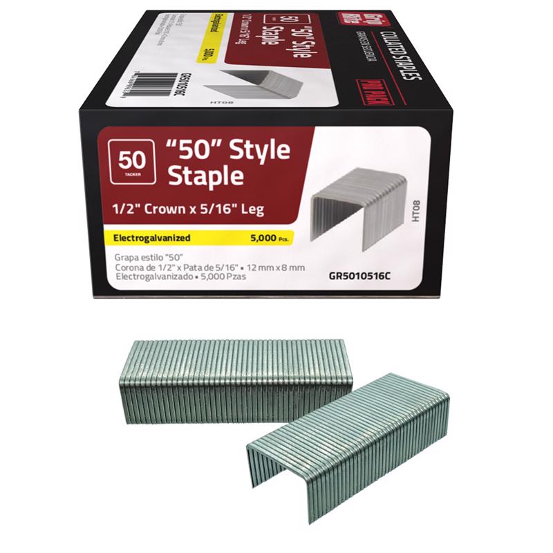 Grip-Rite 50-Style 1/2 in. W X 5/16 in. L 21 Ga. Insulated Crown Hammer Tacker Staples 5000 pk