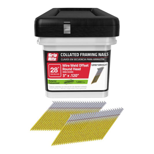 Grip-Rite 3 in. L Angled Strip Hot-Dip Galvanized Framing Nails 28 deg 1000 pk