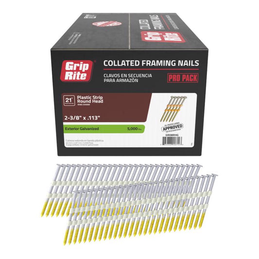 Grip-Rite 2-3/8 in. L X 12 Ga. Angled Strip Hot-Dip Galvanized Framing Nails 21 deg 5000 pk