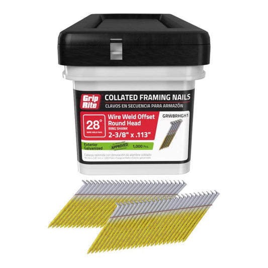 Grip-Rite 2-3/8 in. L Angled Strip Hot-Dip Galvanized Framing Nails 28 deg 1000 pk