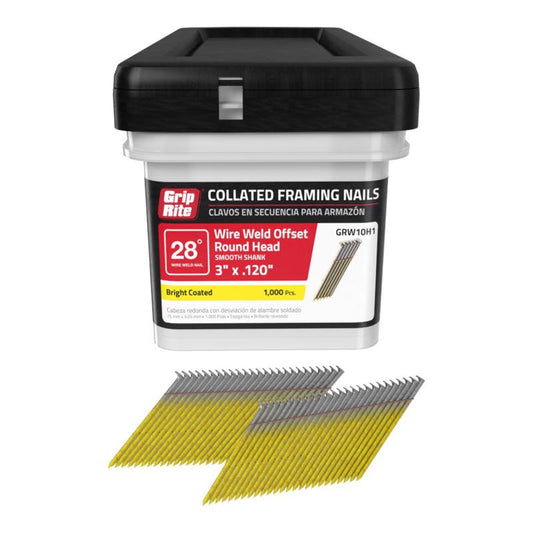 Grip-Rite 3 in. L Angled Strip Bright Framing Nails 28 deg 1000 pk