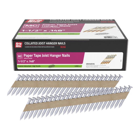 Grip-Rite 1-1/2 in. L X 9 Ga. Paper Strip Hot-Dip Galvanized Joist Hanger Nails 33 deg 3000 pk