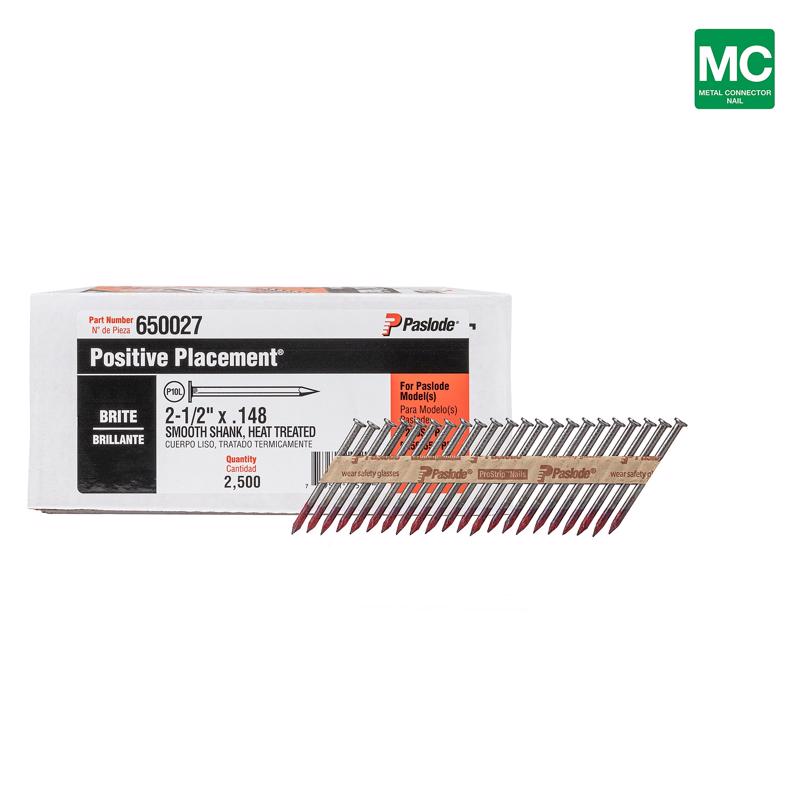 Paslode Positive Placement 2-1/2 in. L Straight Strip Brite Metal Connector Nails 2500 pk