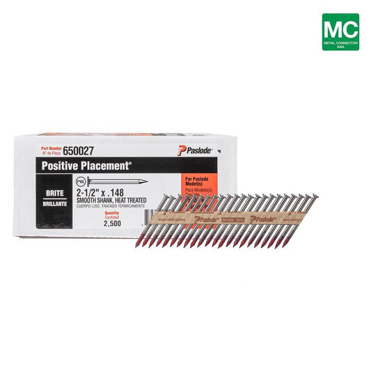 Paslode Positive Placement 2-1/2 in. L Straight Strip Brite Metal Connector Nails 2500 pk