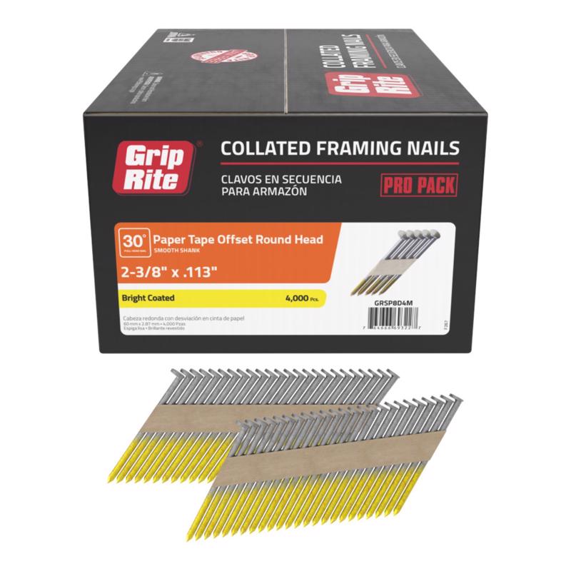 Grip-Rite 2-3/8 in. L Angled Strip Bright Framing Nails 30 deg 4000 pk