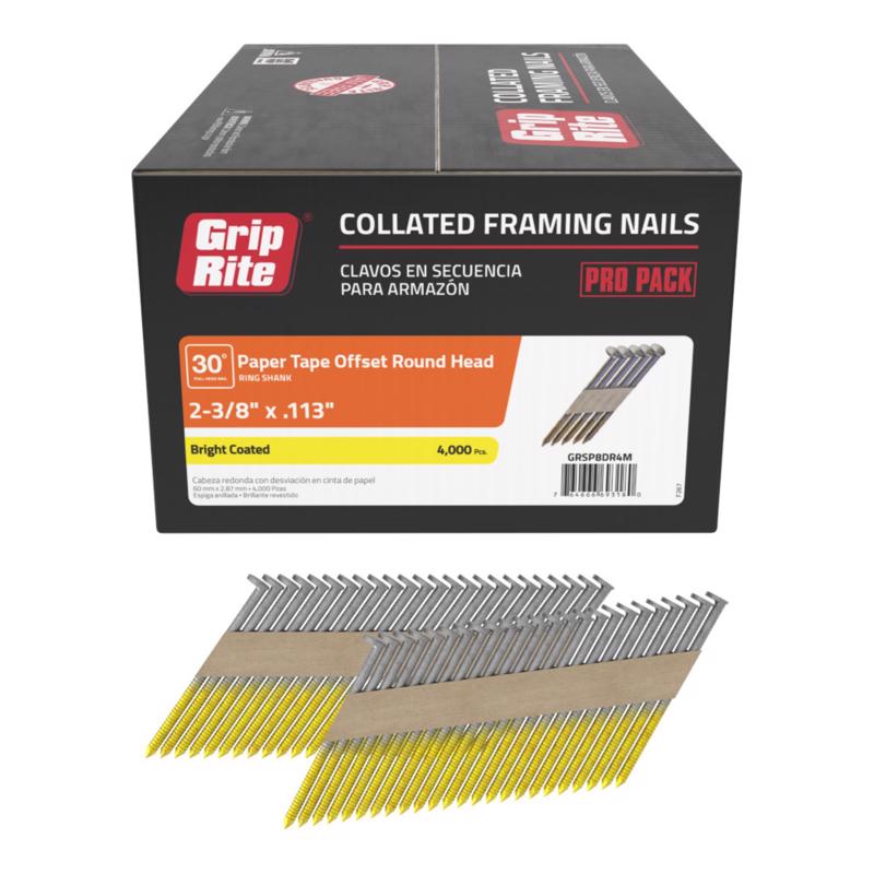 Grip-Rite 2-3/8 in. L Paper Strip Bright Framing Nails 30 deg 4000 pk