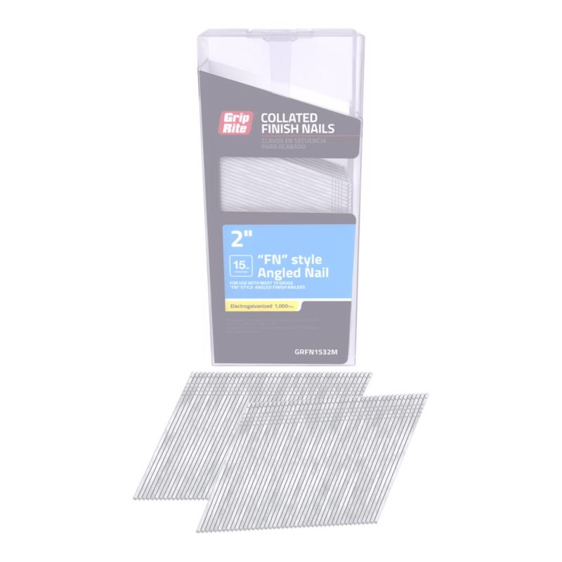 Grip-Rite 2 in. L X 15 Ga. Angled Strip Electro Galvanized Finish Nails 1000 pk
