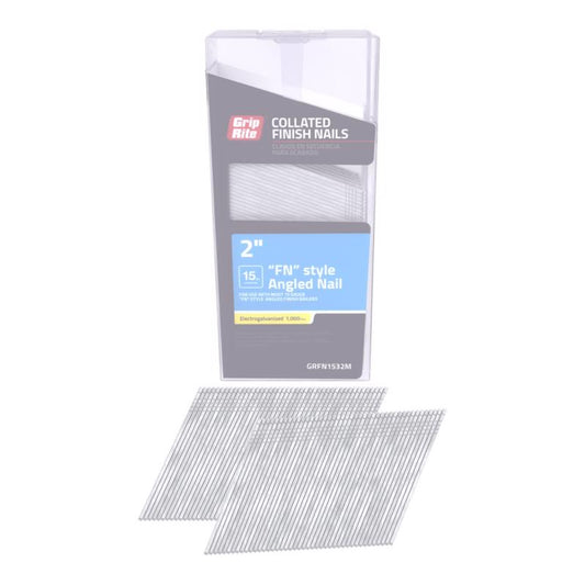 Grip-Rite 2 in. L X 15 Ga. Angled Strip Electro Galvanized Finish Nails 1000 pk