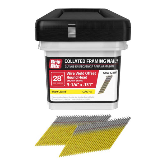 Grip-Rite 3-1/4 in. L Angled Strip Bright Framing Nails 28 deg 1000 pk