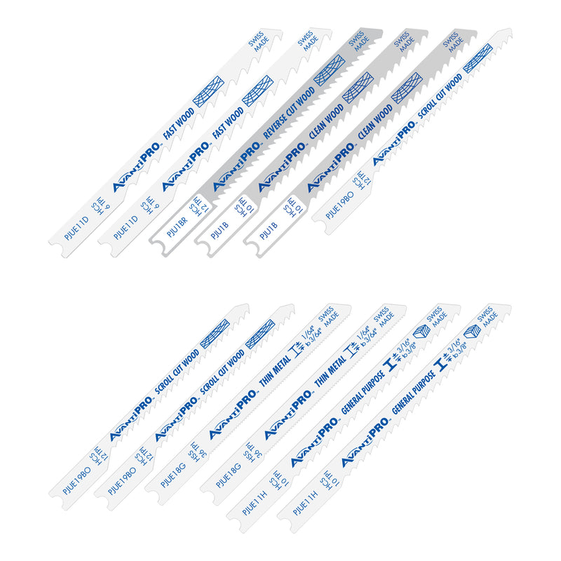Avanti Pro High Carbon Steel U-Shank Jig Saw Blade Set 12 pc
