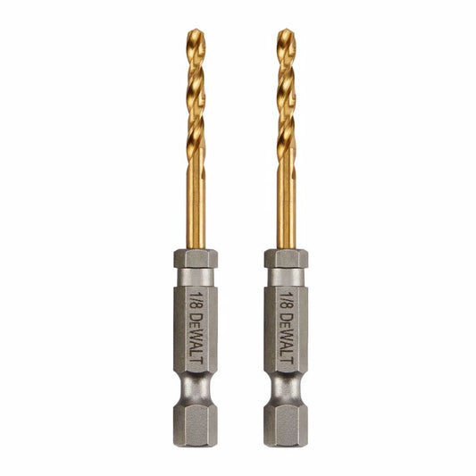 DeWalt Impact Ready 1/8 in. X 2-5/8 in. L Titanium Drill Bit Hex Shank 2 pk