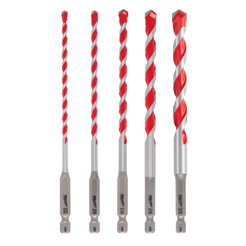 Milwaukee Shockwave Assorted X 6 in. L Carbide Hammer Drill Bit Set Hex Shank 5 pc