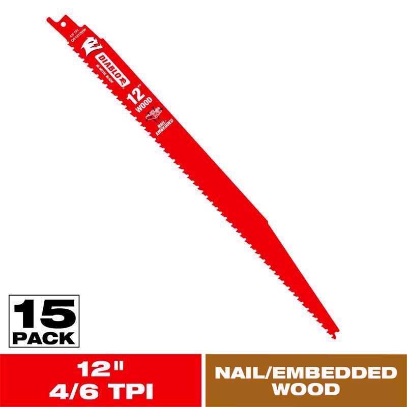Diablo 12 in. Bi-Metal Reciprocating Saw Blade 4/6 TPI 15 pk