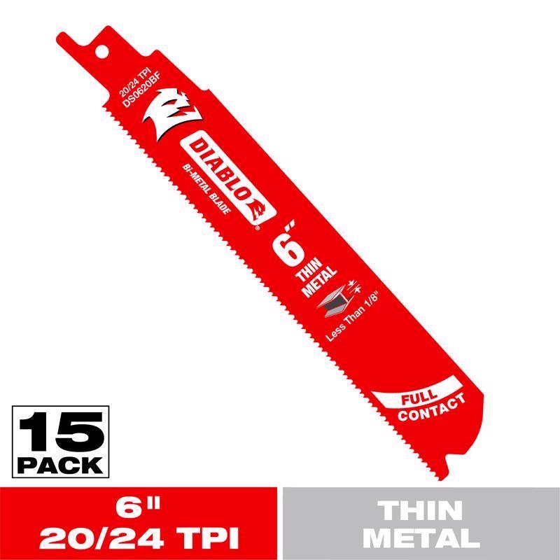 Diablo 6 in. Bi-Metal Thin Metal Reciprocating Saw Blade 20/24 TPI 15 pk