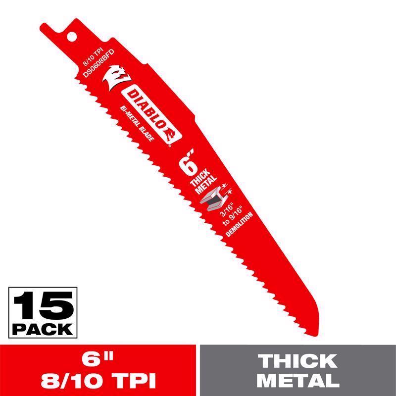 Diablo 6 in. Bi-Metal Thick Metal and Demolition Reciprocating Saw Blade 8 TPI 15 pk