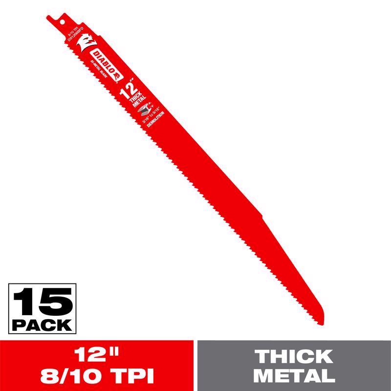 Diablo 12 in. Bi-Metal Reciprocating Saw Blade 8/10 TPI 15 pk