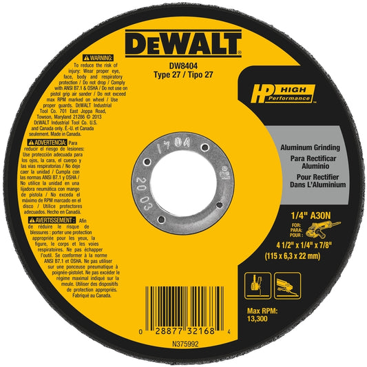 DeWalt 4-1/2 in. D X 7/8 in. X 0.250 in. thick Aluminum Oxide Cutting/Grinding Wheel