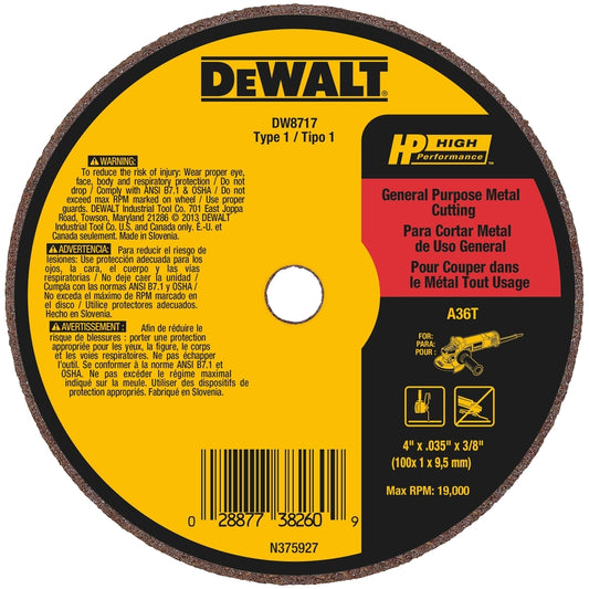DeWalt 4 in. D X 3/8 in. X .045 in. thick Aluminum Oxide Cut-Off Wheel