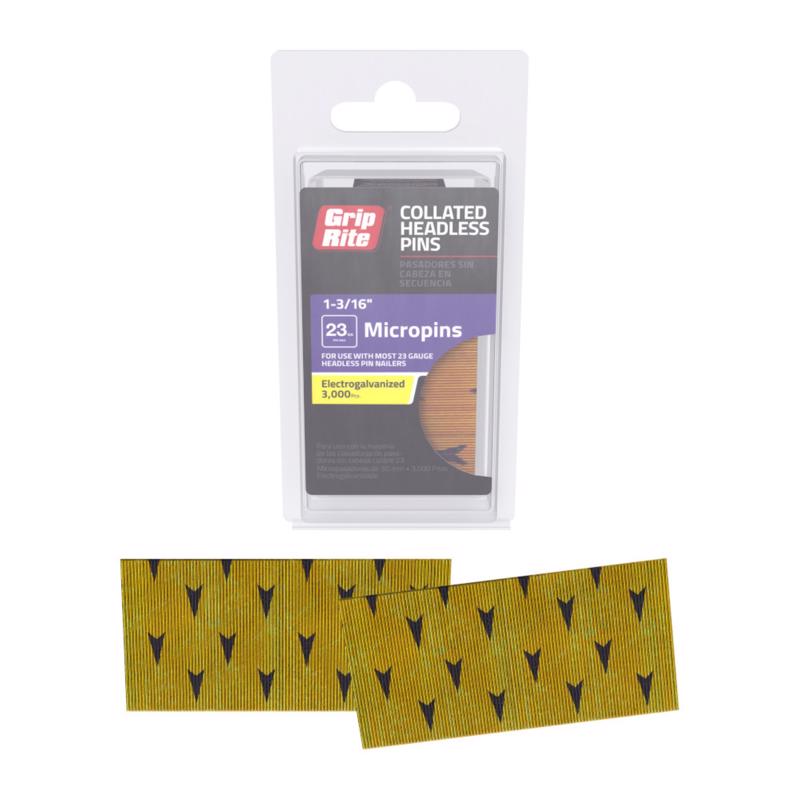 Grip-Rite 1-3/16 in. L X 23 Ga. Straight Strip Electro Galvanized Micro Pins 3000 pk