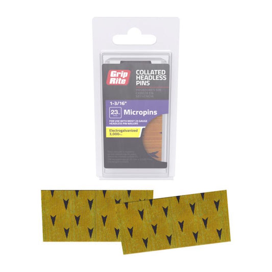 Grip-Rite 1-3/16 in. L X 23 Ga. Straight Strip Electro Galvanized Micro Pins 3000 pk