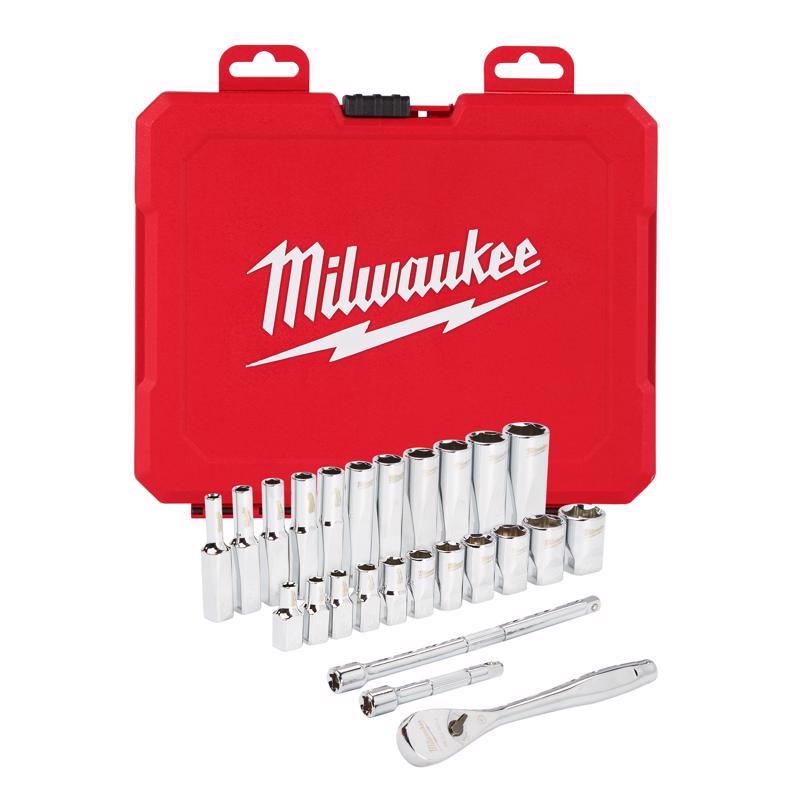 Milwaukee 1/4 in. drive SAE Mechanics Ratchet and Socket Set 90 teeth