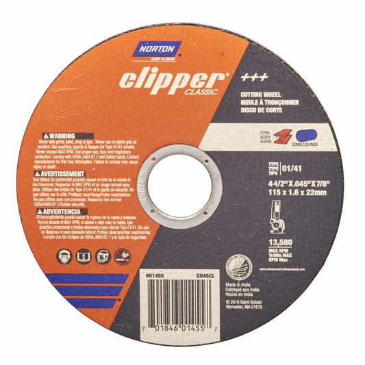 Norton Clipper 4-1/2 in. D X 7/8 in. X 0.040 in. thick Aluminum Oxide Classic Cut-Off Wheel 1 pk