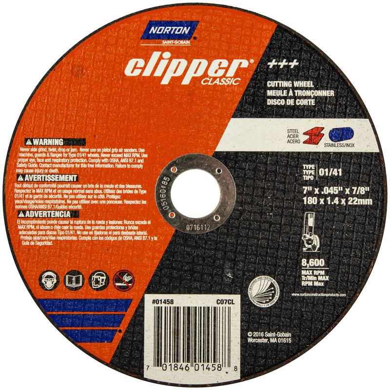 Norton Clipper 7 in. D X 7/8 in. X 0.045 in. thick Aluminum Oxide Classic Cut-Off Wheel 1 pk