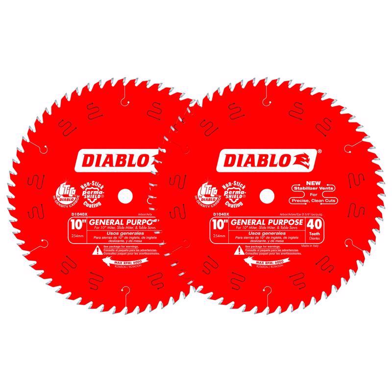 Diablo 10 in. D X 5/8 in. TiCo Hi-Density Carbide Circular Saw Blade Set 40 teeth 2 pk