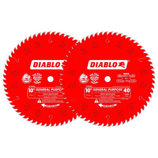 Diablo 10 in. D X 5/8 in. TiCo Hi-Density Carbide Circular Saw Blade Set 40 teeth 2 pk