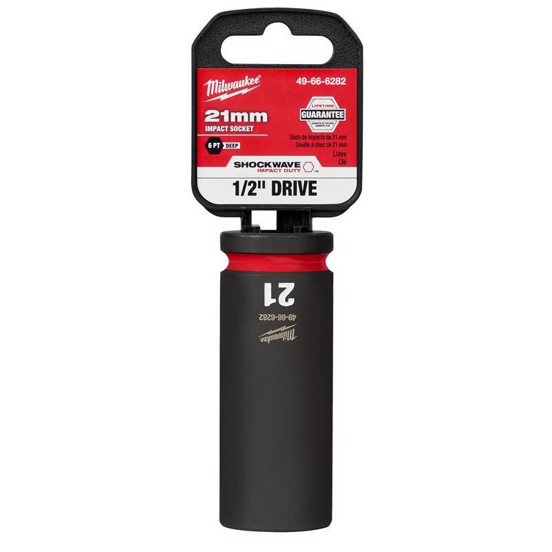 Milwaukee Shockwave 21 mm X 1/2 in. drive Metric/SAE 6 Point Deep Impact Socket 1 pc