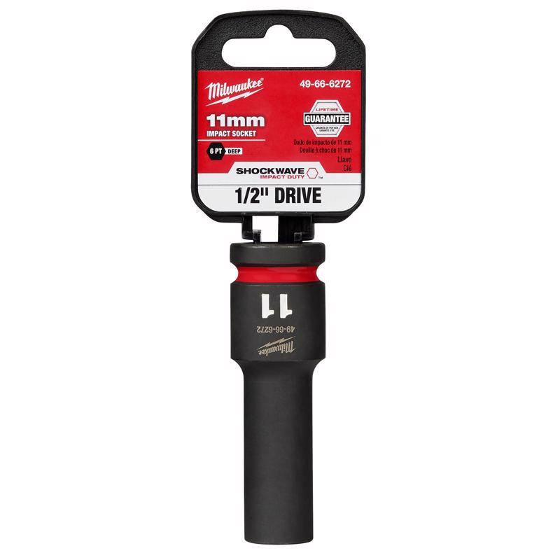 Milwaukee Shockwave 11 mm X 1/2 in. drive Metric 6 Point Deep Impact Socket 1 pc