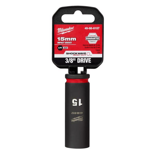 Milwaukee Shockwave 15 mm X 3/8 in. drive Metric 6 Point Deep Impact Socket 1 pc