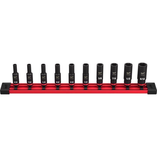 Milwaukee Shockwave 1/4 in. drive SAE 6 Point Impact Rated Deep Socket Set 10 pc