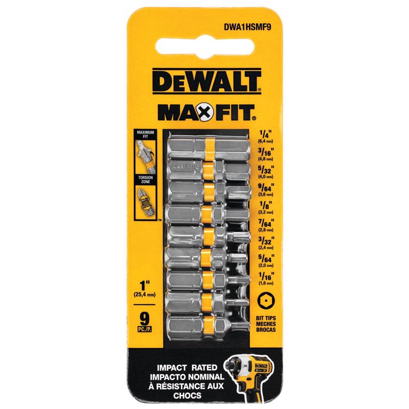 DeWalt Max Fit Hex Assorted X 1 in. L Screwdriver Bit Set Steel 9 pk