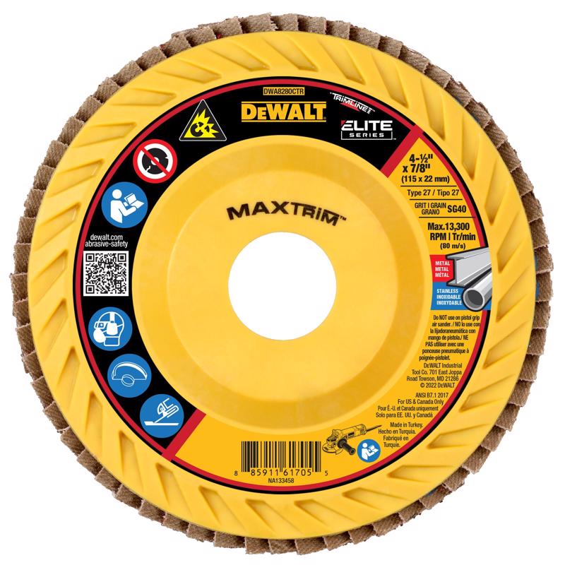 DEWALT MaxTrim 4-1/2 in. D X 7/8 in. Ceramic Trim Flap Disc 40 Grit 1 pc