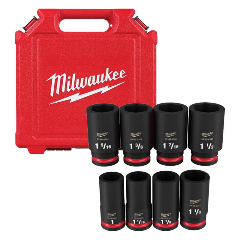 Milwaukee Shockwave 1-3/8 in. X 3/4 in. drive SAE 6 Point Impact Rated Deep Impact Socket Set 8 pc
