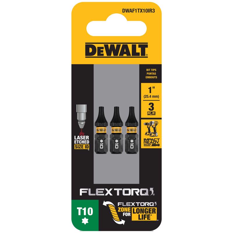 DeWalt FlexTorq Torx T10 X 1 in. L Impact Driver Bit Set Steel 3 pc
