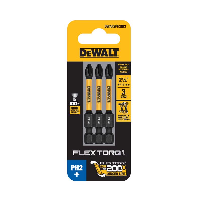 DeWalt FlexTorq Phillips #2 X 2.25 in. L Drill and Driver Bit Set Steel 3 pc