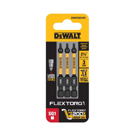 DeWalt FlexTorq Square #1 X 2.25 in. L Impact Driver Bit Set Steel 3 pc