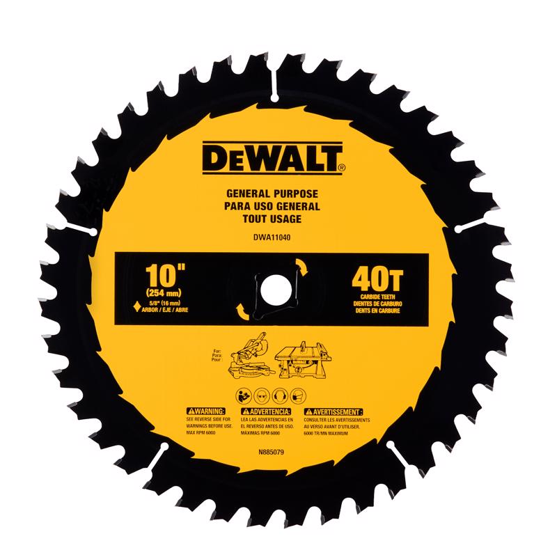 DEWALT 10 in. D X 5/8 in. Carbide Tipped Circular Saw Blade 40 teeth 1 pc
