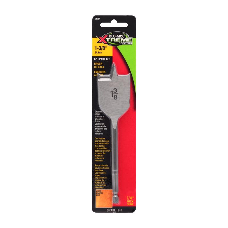 Blu-Mol Xtreme 1-3/8 in. X 6 in. L Carbon Steel Spade Bit Hex Shank 1 pk