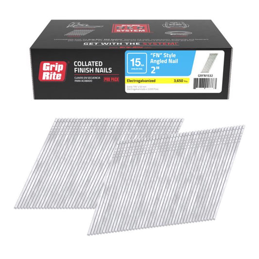 Grip-Rite 2 in. L X 15 Ga. Angled Strip Electro Galvanized Finish Nails 3650 pk