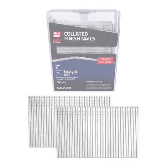 Grip-Rite 2 in. L X 16 Ga. Straight Strip 316 Stainless Steel Finish Nails 500 pk