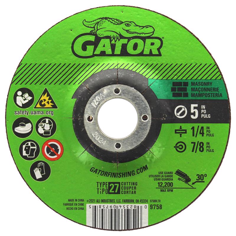 Gator 5 in. D X 7/8 in. X 1/4 in. thick Aluminum Oxide/Silicon Carbide Type 27 Cutting/Grinding Whee